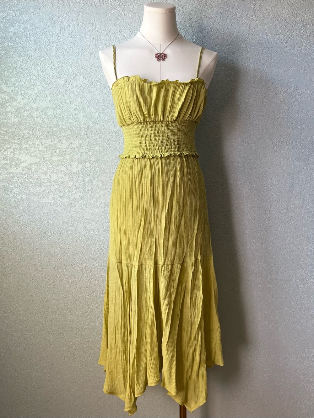Y2K Heart & Hips Lime Green Smocked Midi Dress Fairycore Boho Size S